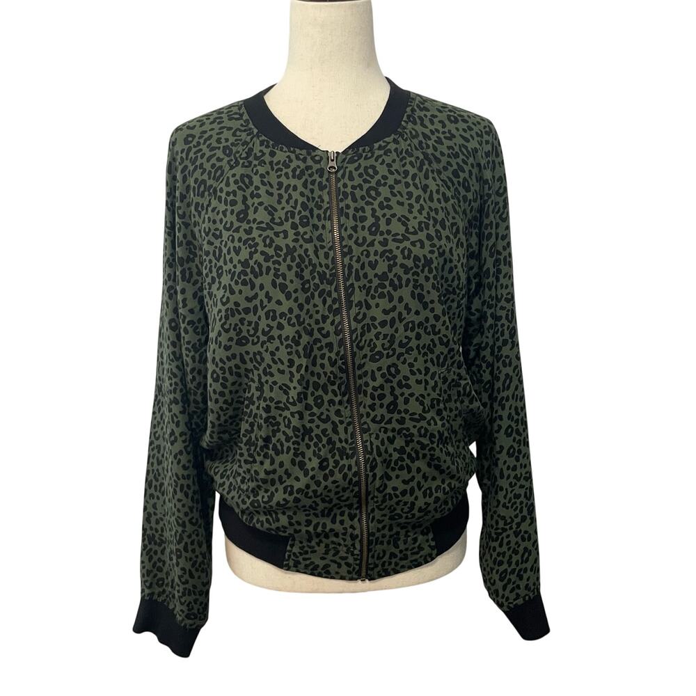 Beach Lunch Lounge Wakanda Bomber Jacket Leopard Print Women’s M Green